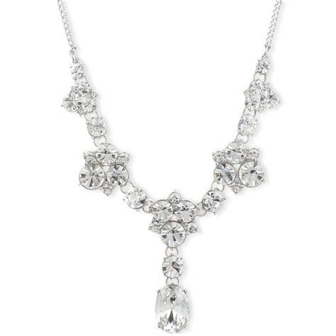 givenchy silver tone crystal y necklace|Givenchy crystal stone collar necklace.